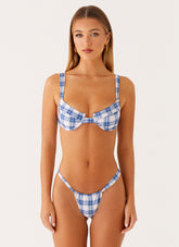 Airlie Balconette Bikini Top - Ivory Blue Check